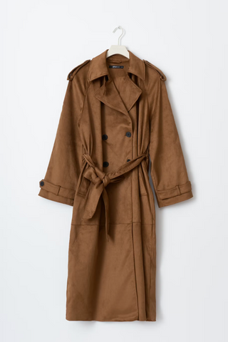 Faux suede trench coat